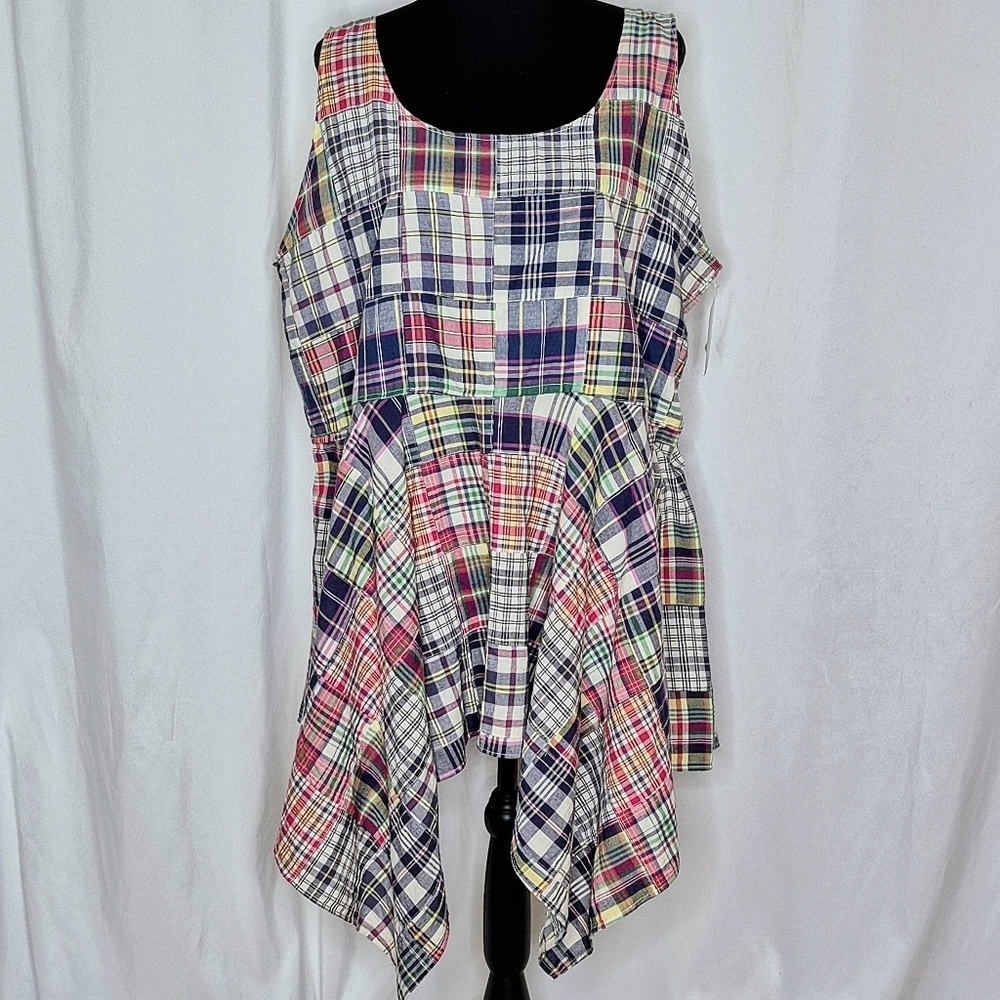 Rose-Marie Designs Patchwork Madras Plaid Sleeveless Lagenlook Tunic Top - Sz XL